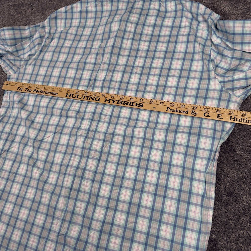 PETER MILLAR BUTTON SHIRT Men's -XL- WHITE BLUE Plaid POLY -SUMMER COMFORT GOLF - Picture 6 of 7